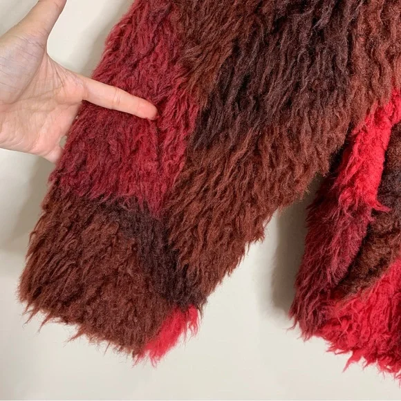 NEW IRO Sechura Patchwork-Effect Faux Fur Jacket *Mixed Red* Sz FR 44 / US 12 - Picture 7 of 16